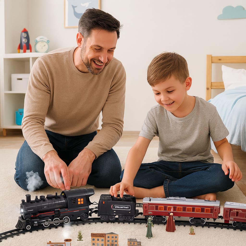 tata chłopiec kolejka