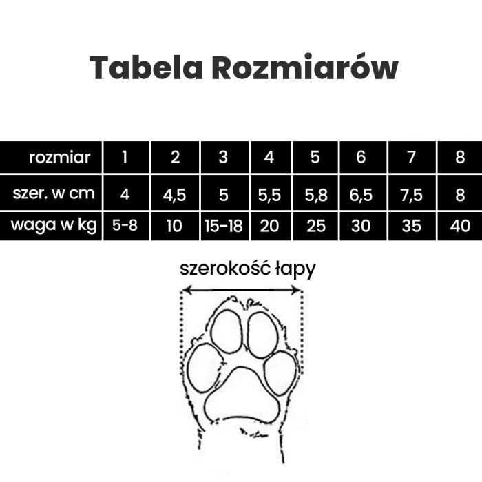 buty-dla-psa_tabeka rozmriarów